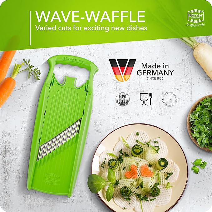 Börner by Reston Lloyd Wave-Waffle Power Line • Crinkle Cut/Spirelli Vegetable Slicer • Slicer for Wave Waffle Cut Style • Multiple Thickness Options • Made in Germany, Lime