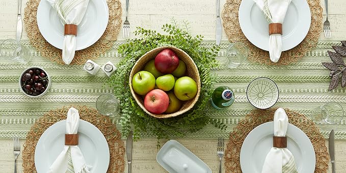 DII Farmhouse Braided Stripe Table Runner Collection, 15x72 (15x77, Fringe Included), Antique Green