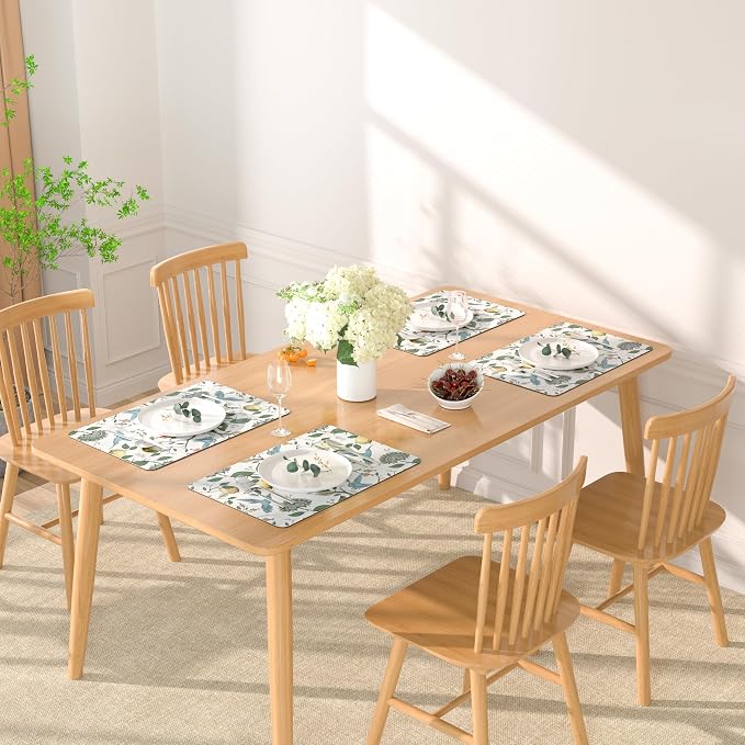 QIYI Placemats Set of 6, 12x18 Inch Faux Leather Place Mats for Kitchen Dinning, Heat Resistant Anti Slip Birds Table Mats, Waterproof Wipeable Washable Placemat Party Table Décor, Vintage Lemon Trees