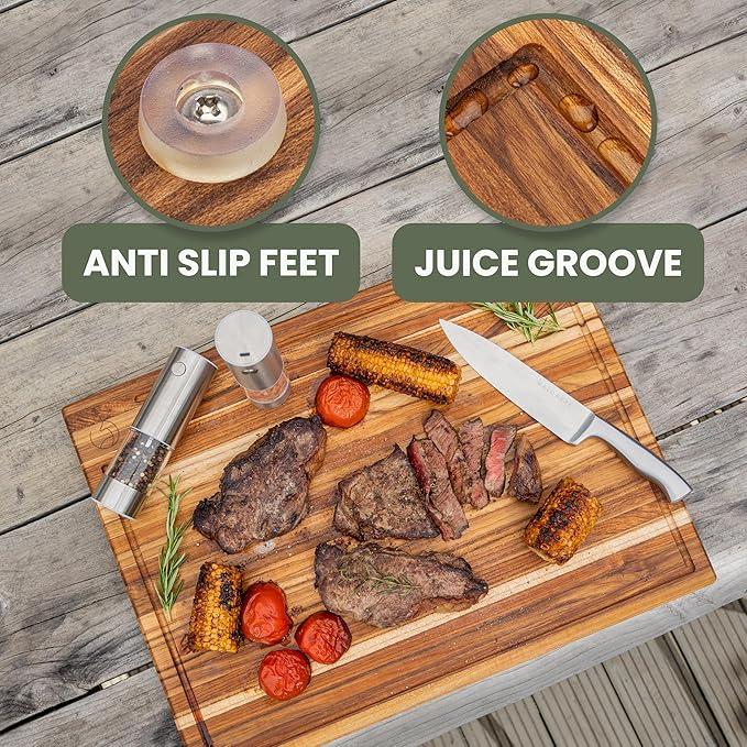 WALDWERK Large Teak Wood Cutting Board (24 x 18 x 1,2") - Solid Wood Cutting Board - Extra Large Teak Wood Chopping Board - Wooden Butcher Block for Kitchen