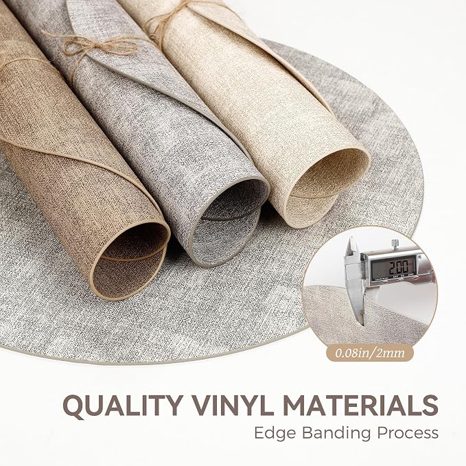13" Round Placemats Set of 6, Reversible Faux Leather Heat Resistant Table Mats, Waterproof Oilproof Wipeable Table Protective Placemats for Vinyl, Washable for Indoor & Outdoor Use (6, Light Grey)