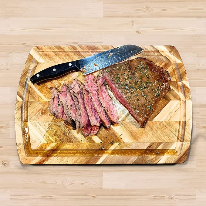 Acacia Rect. Herringbone design Chopping board, side grooves, deep well, 18X12X1”