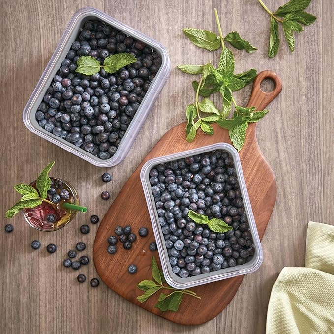 iDesign Small Fridge Berry Bin with Removable Colander Basket and Lid - Set of 6 - Clear/Gray