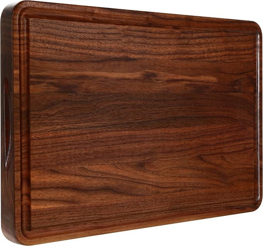 AZRHOM Walnut Wood Cutting Board, 17x11in Large Wooden Chopping Boards with Deep Juice Groove and Side Handle, Thick Butcher Block for Kitchen Meat Cheese Gift for Wife Mom (Gift Box)