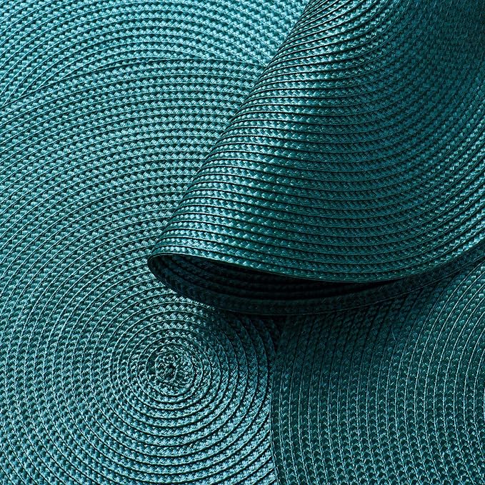 AHHFSMEI Round Placemats Set of 6 Heat Resistant Washable Non-Slip Woven Braided Table Mats for Dining Table Kitchen & Home Decor (Teal)