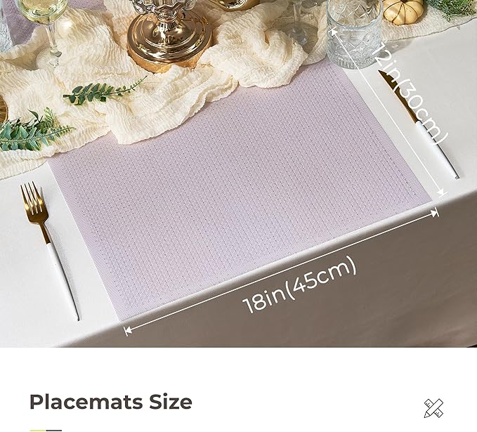 Leetaltree Sparkling Pale Lavender Sequin Woven Vinyl Placemats, Set of 8 - Waterproof & Washable Dining Table Mats for Wedding, Anniversary, Daily Use, Hand-Cut