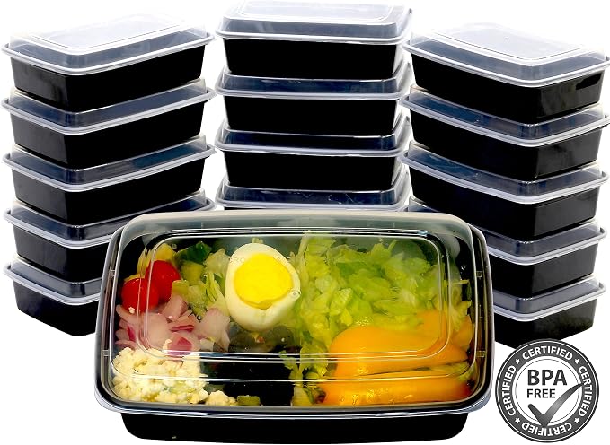 Simple Houseware 16 Pack 28 oz 1-Compartment Reusable Meal Prep Container, BPA-Free Stackable Bento Box - Microwave, Freezer & Dishwasher Safe
