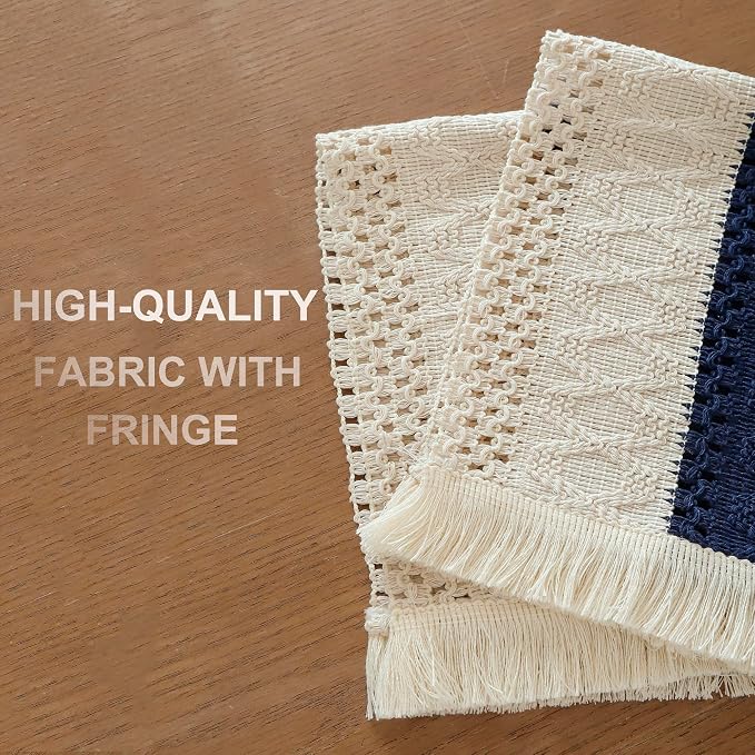 Boho Placemats Set of 6 Macrame Table Decor with Fringe Farmhouse Woven Placemats in Natural Burlap for Kitchen and Dining Table Centerpiece Home Decorations, Navy Blue