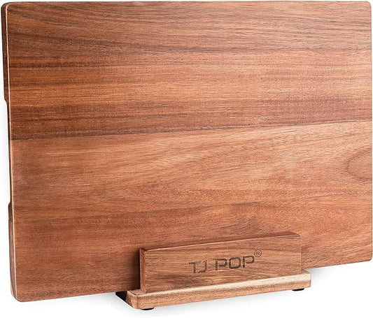 TJ POP Acacia Wood Cutting Board for Kitchen, Premium Wooden Chopping Board with Stand Organizer and Built-in Handle, 15.8 x 11.9 x 1 Inches Butcher Block Large Cheese Serving Board