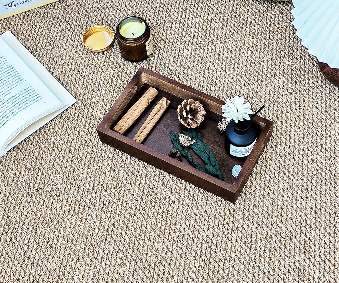 Small Rustic Serving Mini Tray with Handles - 9.8" Bamboo Tray | 9.8" x 5.5" for Coffee Table, Kitchen Counter, Ottoman | Decorative Organizer for Food, Drinks, Snacks, Bathroom Essentials