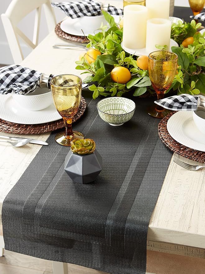 DII PVC Tabletop Collection Woven Indoor/Outdoor, Table Runner, 14x72, Black