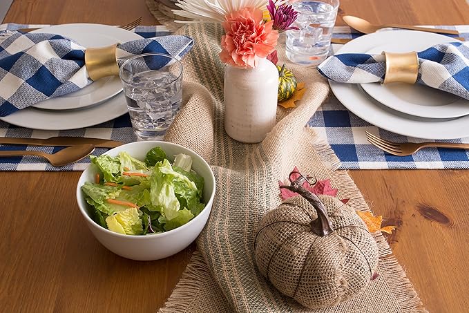 DII Jute Burlap Collection Kitchen Tabletop, Table Runner, 14x72, Middle Stripe Artichoke