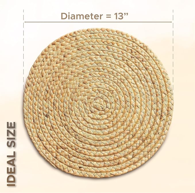 BLUEWEST Woven Placemats - 13" Boho Round Rattan Placemats (Pack of 10) - Wicker Water Hyacinth Braided Set - Heat Resistant/Anti-Slip/Durable for Dinner Plate, Dining Table