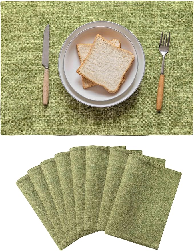 Home Brilliant Green Placemats Set of 8 Washable Place Mats Linen Placemats Heat Resistant Table Mats for Wooden Table Indoor Outdoor Summer Decor, Lime Green