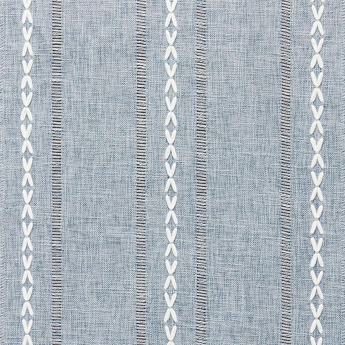 Hemstitched Farmhouse Table Runner, Blue 13x72 Inch, Cotton Linen Table Runners 72 Inches Long, Embroidered Striped Blue Boho Table Runner Rustic Home Decor