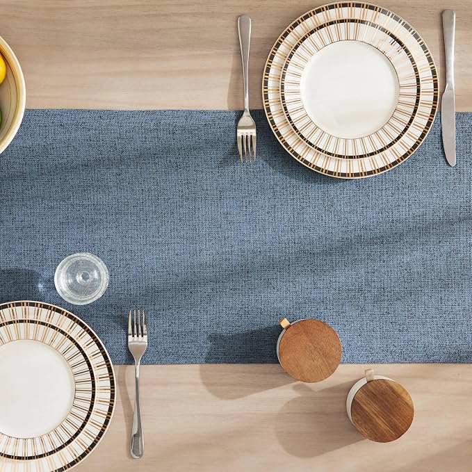 ZeeMart Burlap Style Farmhouse Table Runners 72 Inches Long, Blue Rustic Woven Dining Table Runner for Everyday Use, 14x72 Inches, Blue