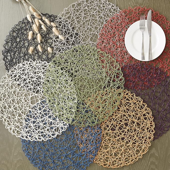 DII Woven Paper Tabletop Collection Holiday or Event Decor, Round Placemat Set, 15" Dia, Spice, 6, Piece