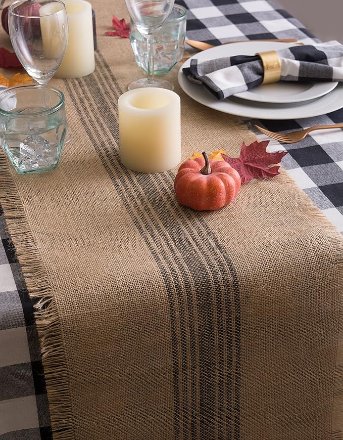DII Jute Burlap Collection Kitchen Tabletop, Table Runner, 14x72, Middle Stripe Artichoke