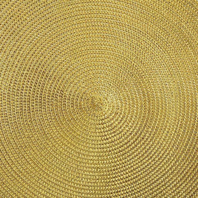 DII Woven Placemats Collection Metallic Round Placemat Set, 15", Gold, 6 Piece