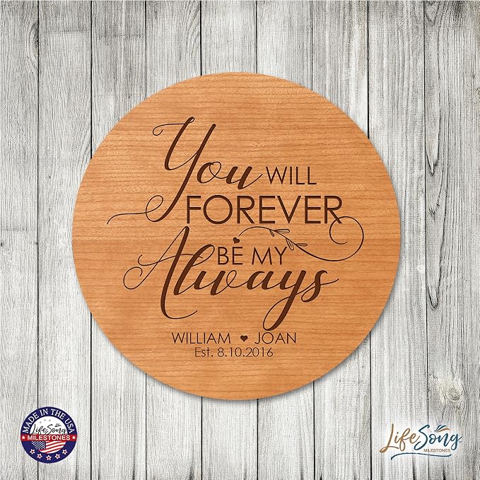 LifeSong Milestones Personalized Cherry Wood Lazy Susan Kitchen Turntable Everyday Design Ideas 12” Engraved Decorative Serving Centerpiece Couple (Forever)
