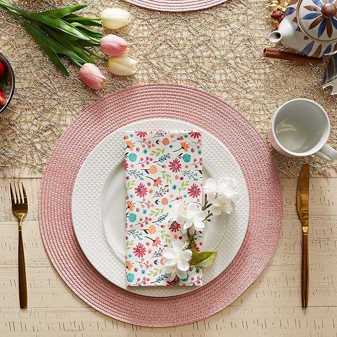 DII Classic Woven Tabletop Collection, Indoor/Outdoor Placemat Set, Round, 15" Diameter, Pink Sorbet, 6 Piece