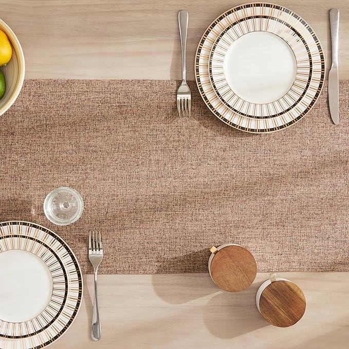 ZeeMart Burlap Style Farmhouse Table Runners 36 Inches Long, Brown Rustic Woven Coffee Table Runner for Everyday Use, 14x36 Inches, Brown