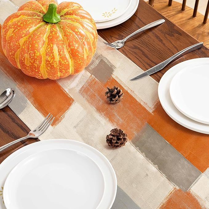 Orange Grey Watercolor Table Runner 72 Inches Long, Art Abstract Modern Table Runners for Seasonal Decor Party Kitchen Dining Coffee Table Dressers Wedding Home