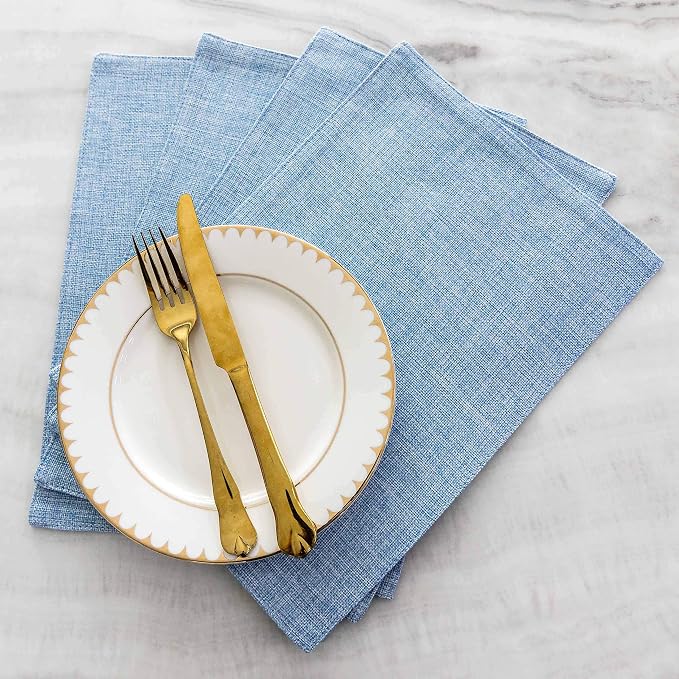 Home Brilliant Blue Placemats Set of 4 Heat Resistant Farmhouse Boho Placemats Burlap Cloth Place Mat Dining Table Place Mats Kitchen Table Mats, Blue