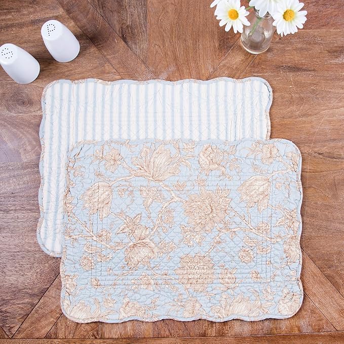 C&F Home Penelope Blue Cream White Floral 100% Cotton Set of 6 Placemats 13" x 19" Versatile Spring Springtime Summer Home Kitchen Dining Dinner Tabletop Reversible Machine Wash Decor Decoration