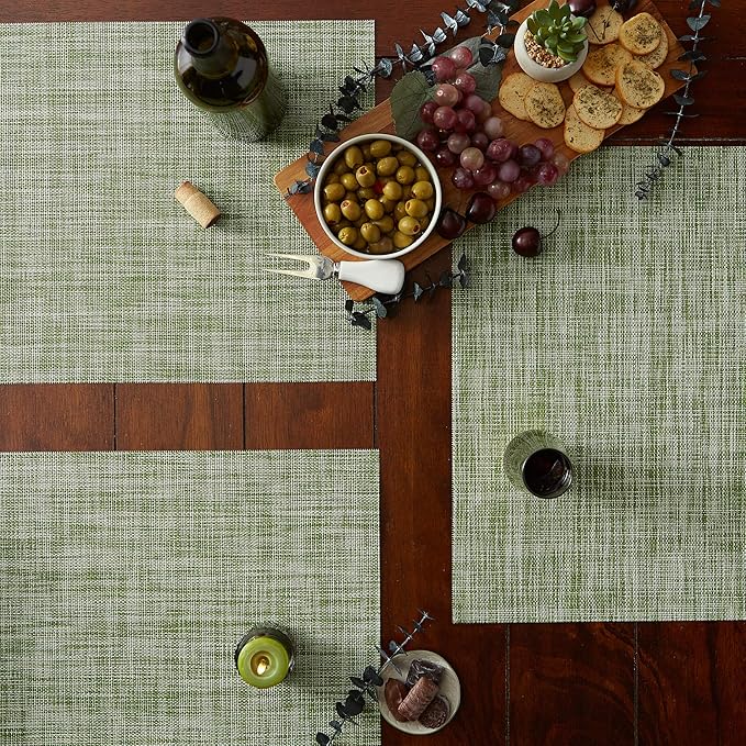 DII PVC Tabletop Collection Placemat Set, Rectangle, 13x17.25, Fig Green, 6 Piece