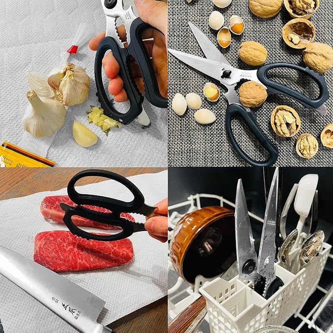 CANARY Japanese Kitchen Scissors Heavy Duty 8.2", Made in JAPAN, Dishwasher Safe Come Apart Blade, Multipurpose Kitchen Scissors, Sharp Serrated Japanese Stainless Steel, Black