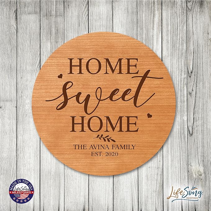 LifeSong Milestones Personalized Cherry Wood Lazy Susan Kitchen Turntable Everyday Design Ideas 12” Engraved Decorative Serving Centerpiece Family (Home Sweet Home)