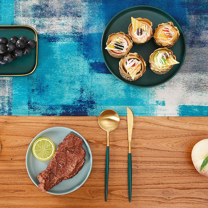 Turquoise Table Runner Teal Abstract Modern Art Painting Blue Table Linen for Farmhouse Kitchen Dining Parties Home Decor 13 x 108 Inch