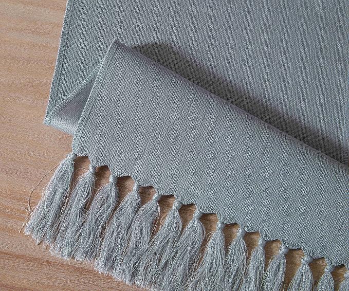 ZeeMart Dusty Blue Table Runners 48 Inches Long, Burlap Linen Style Rustic Farmhouse Table Runner, Small Short Boho Coffee Table Runner, 13x48 Inches, Light Dusty Blue