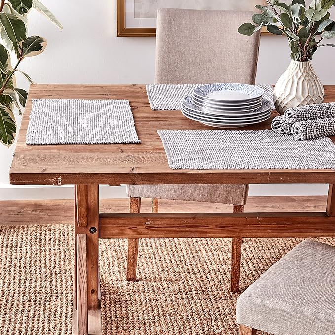 Sweet Home Collection 100% Cotton Placemats for Dining Room Rectangle Two Tone Woven Fabric 13" x 19" Soft Durable Table Mat Set, Set of 4, Gray