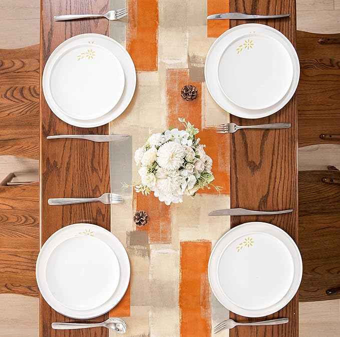 Orange Grey Watercolor Table Runner 72 Inches Long, Art Abstract Modern Table Runners for Seasonal Decor Party Kitchen Dining Coffee Table Dressers Wedding Home