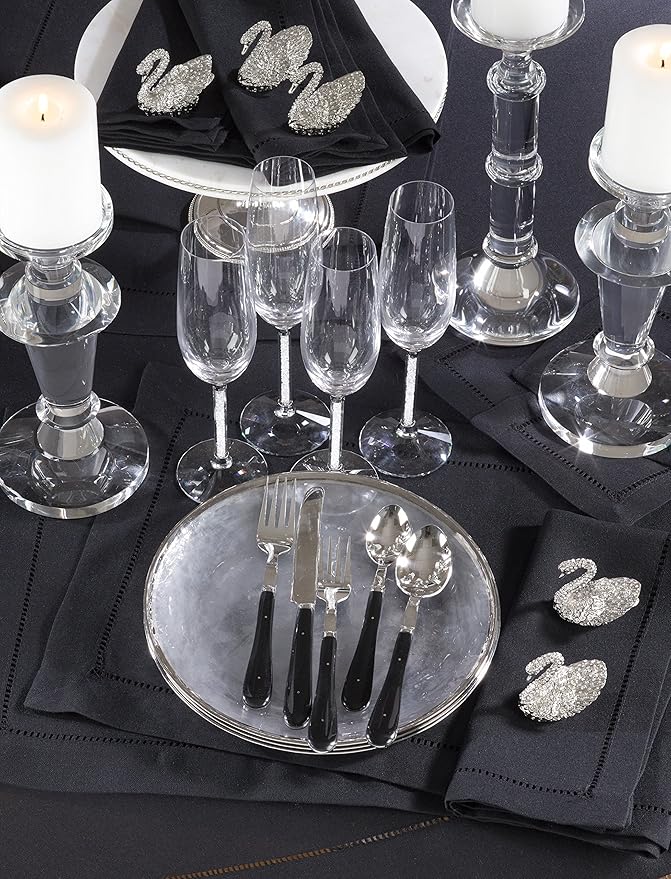 Saro Lifestyle Hemstitched Border Placemat (Set of 4), Black, 14"x20"
