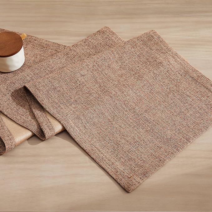 ZeeMart Burlap Style Farmhouse Table Runners 36 Inches Long, Brown Rustic Woven Coffee Table Runner for Everyday Use, 14x36 Inches, Brown