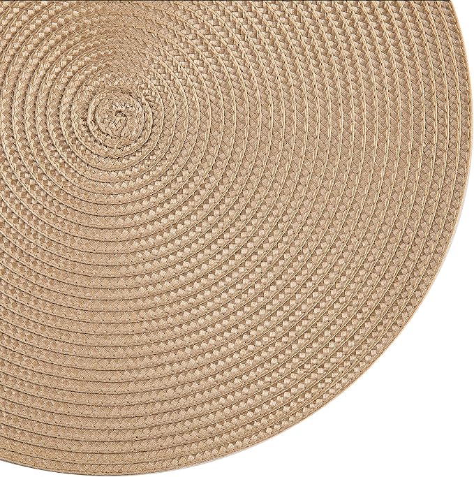 Round Placemats, Crossweave Heat Resistant Classic Woven Round Place Mats Diameter 13.5 inch for Kitchen Table Set of 6 (Brown)