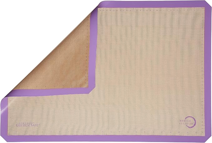 Mercer Culinary Silicone Bake Mat, Full Size, 16.5-Inch x 24.5-Inch, Purple border