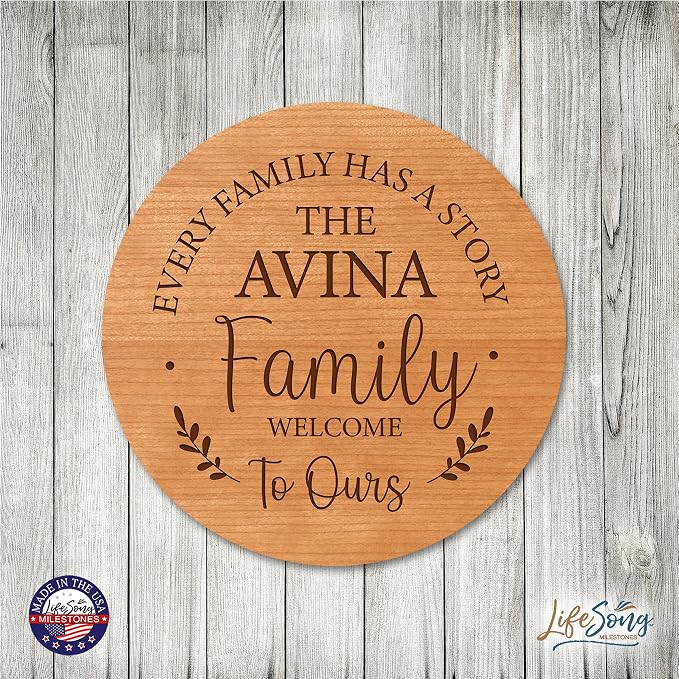 LifeSong Milestones Personalized Cherry Wood Lazy Susan Kitchen Turntable Everyday Design Ideas 12” Engraved Decorative Serving Centerpiece Family (Every Family)