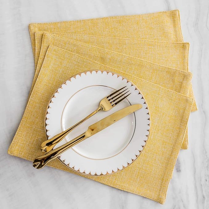Home Brilliant Cloth Placemats Set of 8 Linen Placemat Washable Heat Resistant Dining Table Place Mats for Kitchen Table Holiday Dinner Decoration, Yellow