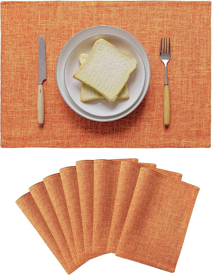 Home Brilliant Cloth Placemats Set of 8 Heat Resistant Dining Table Place Mats for Kitchen Table Dinner Party Decorations, 13 x 19 inches, Orange