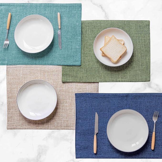 Home Brilliant Linen Place Mats Set of 6 Heat Resistant Dining Table Place Mats Cloth Placemats Kitchen Table Mats Placemat, Burlap