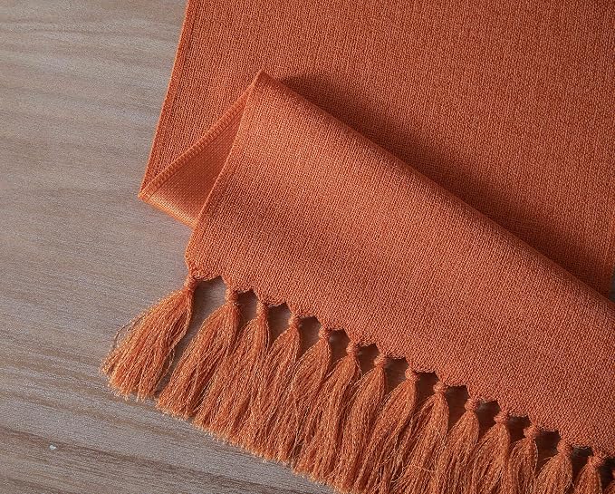 ZeeMart Burnt Orange Table Runners 72 Inches Long, Burlap Linen Style Rustic Farmhouse Fall Table Runner, Boho Woven Dining Table Runner, 13x72 Inches, Harvest Pumpkin