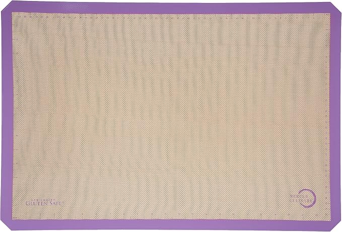 Mercer Culinary Silicone Bake Mat, Full Size, 16.5-Inch x 24.5-Inch, Purple border