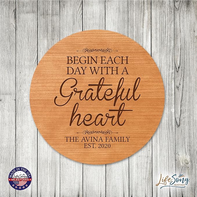 LifeSong Milestones Personalized Cherry Wood Lazy Susan Kitchen Turntable Everyday Design Ideas 12” Engraved Decorative Serving Centerpiece Family (Begin Each Day)