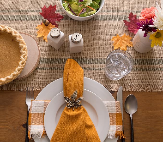 DII Jute Burlap Collection Kitchen Tabletop, Table Runner, 14x72, Double Border Artichoke