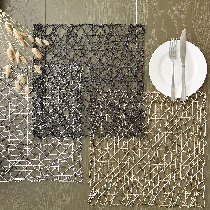 DII Woven Paper Tabletop Collection, Holiday & Event Décor, Square Placemat Set, 16x16, Black