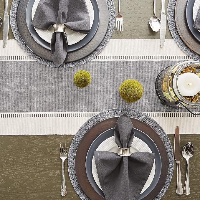 DII Dobby Stripe Woven Table Runner, 13x108 (13x113.5, Fringe Included), Mineral Gray